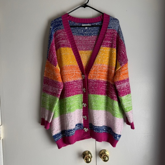 OLIVIA RUBIN Sweaters - Olivia Rubin Mika Cardigan Rainbow Stripes Women’s Size Large